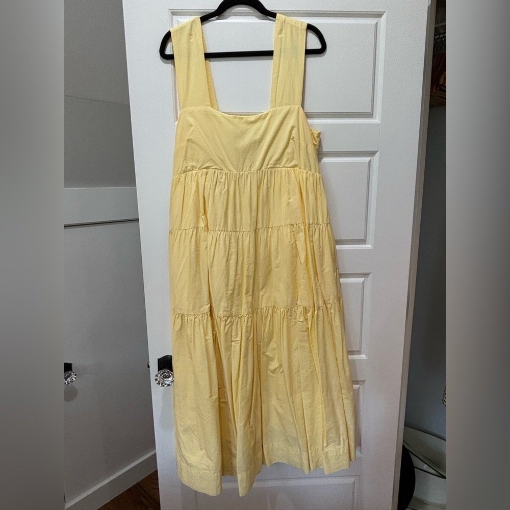 Anthropologie Soft Yellow Tiered Square-Neck Midi Dress